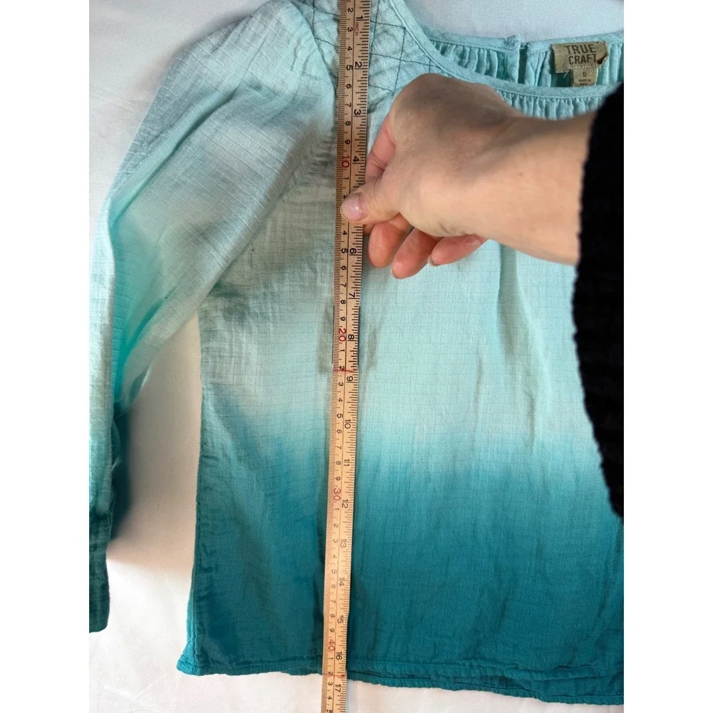True Craft Girls Aqua Teal Ombre Cotton Gauze Blouse Top Size S‎ Small